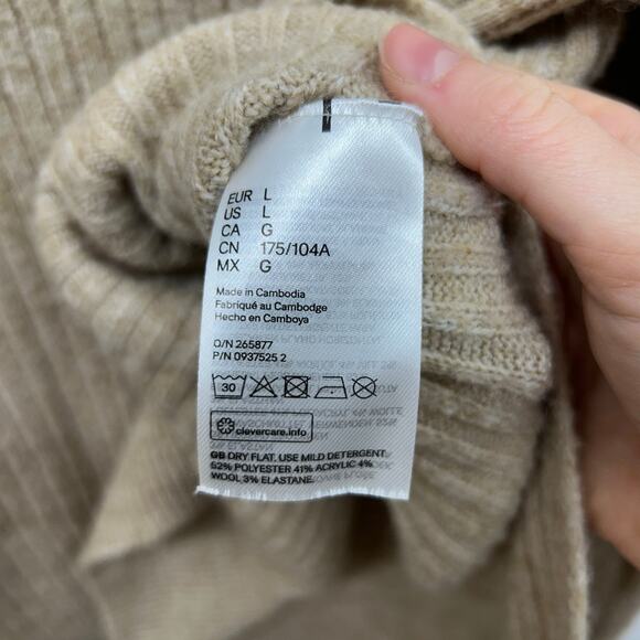 H&M Ribbed Sweater Large Brown Beige Ribbed Oversized Pullover Neutral Winter - Picture 7 of 7